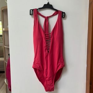 Swim Systems Red Rose Solana Plunge One Piece Swimsuit,Medium,NWT